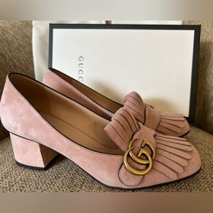 Gucci Marmont Pumps in Crystal Pink. Excellent condition with box and dust bags.